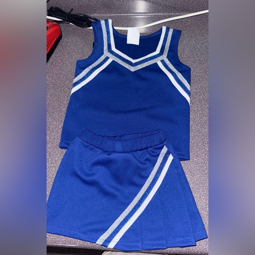 Girls Royal Blue Cheer Dance Set with Silver Stripes - Unbranded